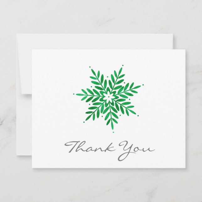 Emerald Watercolor Snowflake Thank You Card (Front)