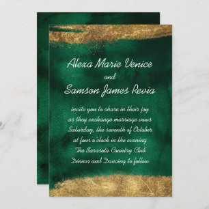 Emerald Watercolor with Gold Invitation