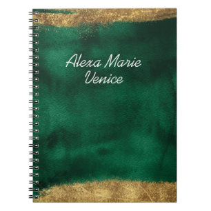 Emerald Watercolor with Gold Notebook