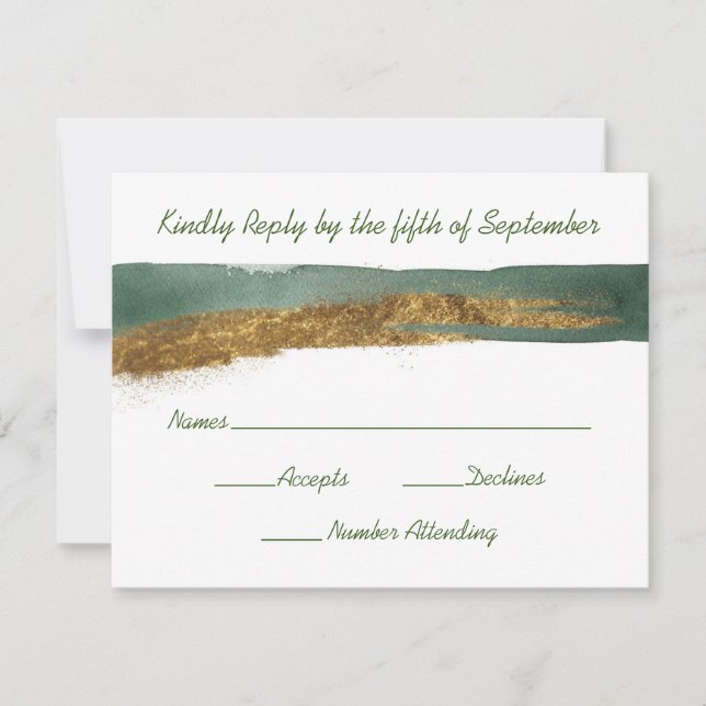 Emerald Watercolor with Gold Reply Card (Front)