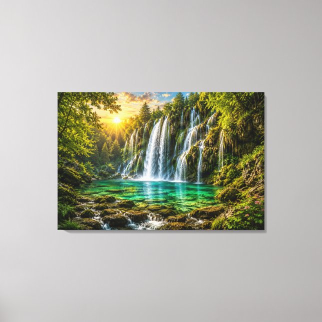 Emerald Waterfall Paradise Canvas Print (Front)