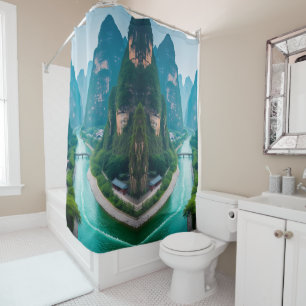 Emerald Waters & Mountain Views – Scenic Bathroom Shower Curtain