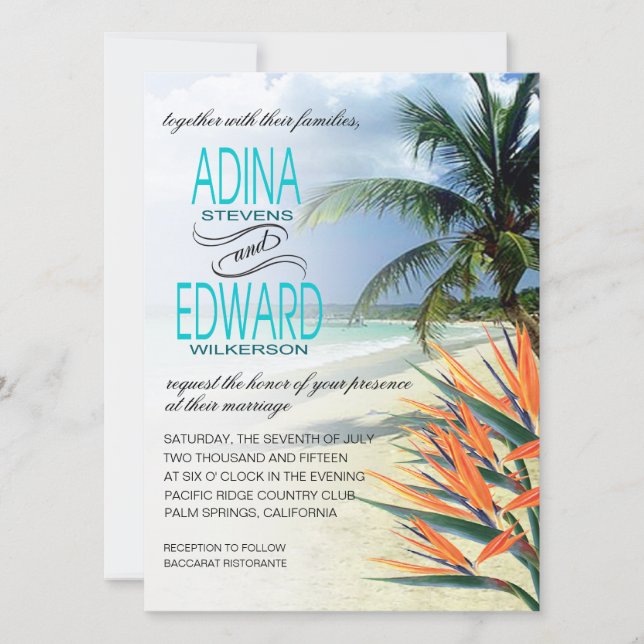 Emerald Waters Tropical Beach | aqua FELT Invitation (Front)