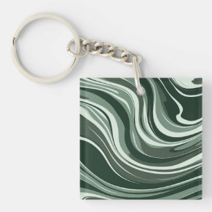 Emerald Waves Abstract Design Key Ring