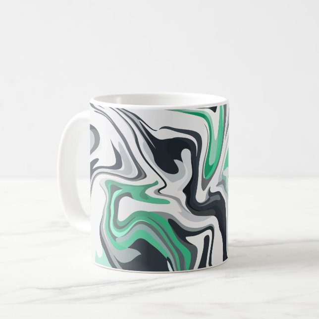 Emerald Waves in Abstract Fluid Art  Coffee Mug (Front Left)