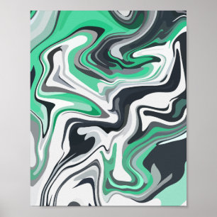 Emerald Waves in Abstract Fluid Art Poster