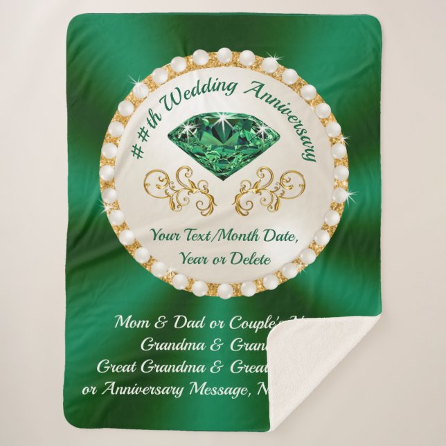 Emerald Wedding Anniversary Gifts for Parents, Sherpa Blanket (Front)
