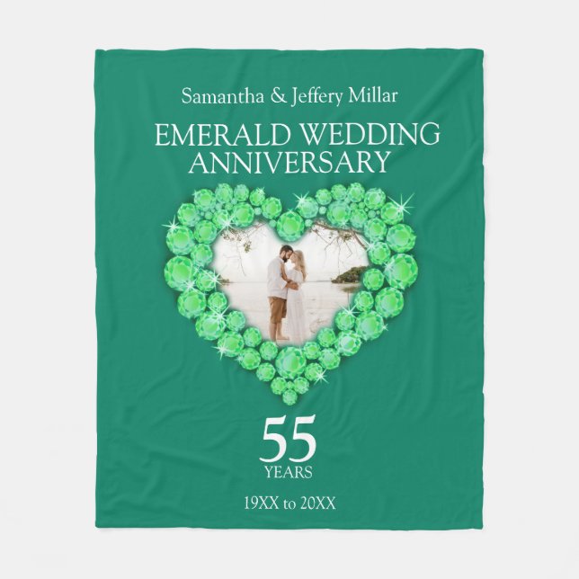 Emerald wedding anniversary photo heart green fleece blanket (Front)