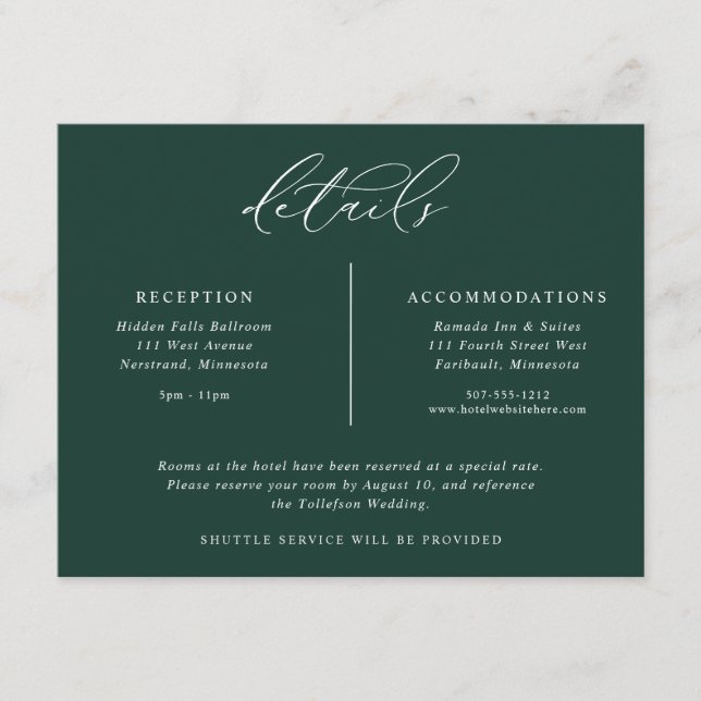 Emerald Wedding Details Elegant Enclosure Card (Front)