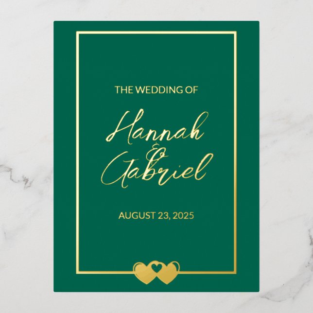 Emerald Wedding Foil Invitation Postcard (Front)