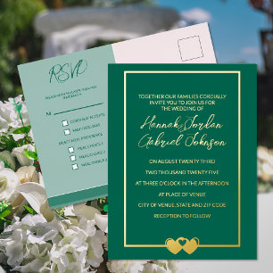Emerald Wedding Foil RSVP Invitation Postcard