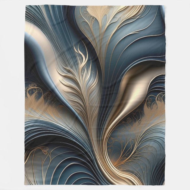 Emerald Whisper - Teal and Gold Abstract Art Fleece Blanket (Front)