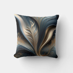 Emerald Whisper - Teal - Gold Abstract Floral Art Cushion