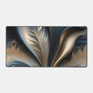 Emerald Whisper - Teal - Gold Abstract Floral Art Desk Mat