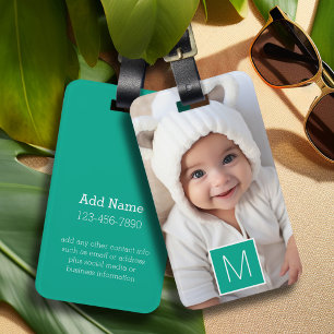 Emerald & White 1 Photo Collage Custom Monogram Luggage Tag