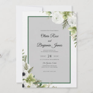 Emerald White Anemone Wedding Invitation