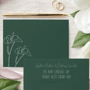 Emerald White Calla Lilies Calligraphy Wedding Envelope