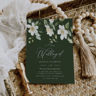 Emerald & White Floral Modern Wedding Invitation
