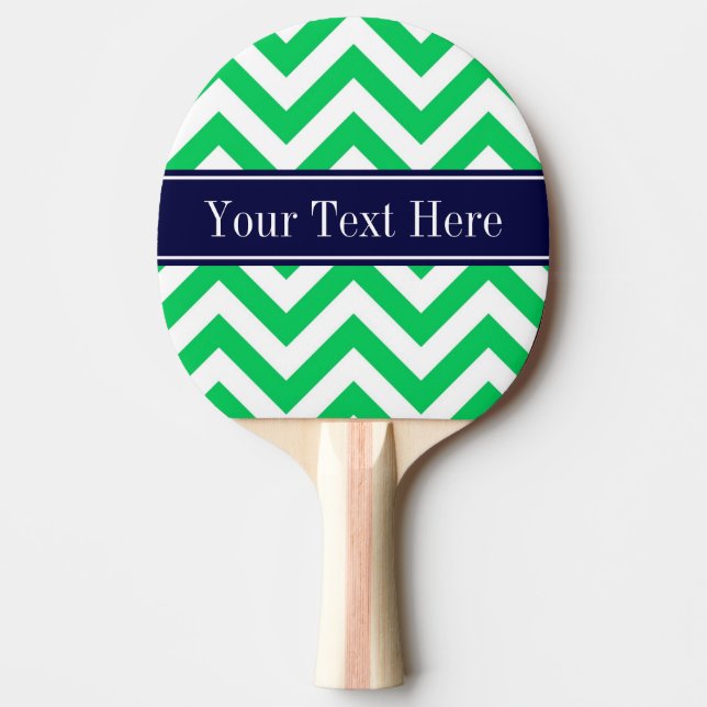Emerald White LG Chevron Navy Blue Name Monogram Ping Pong Paddle (Front)