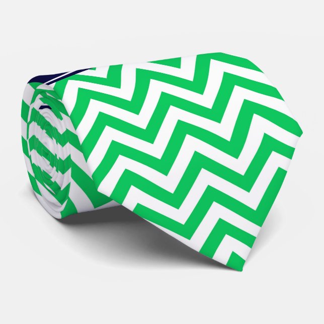 Emerald White LG Chevron Navy Blue Name Monogram Tie (Rolled)