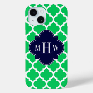 Emerald White Moroccan #5 Navy 3 Initial Monogram iPhone 15 Case