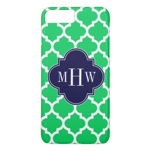 Emerald White Moroccan #5 Navy 3 Initial Monogram Case-Mate iPhone Case