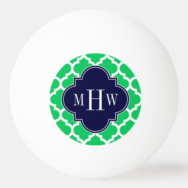 Emerald White Moroccan #5 Navy 3 Initial Monogram Ping Pong Ball (Front)