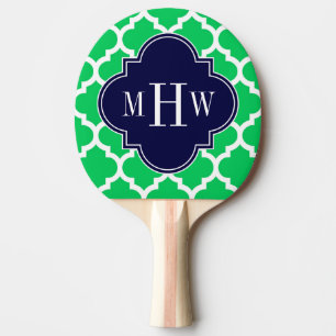 Emerald White Moroccan #5 Navy 3 Initial Monogram Ping Pong Paddle