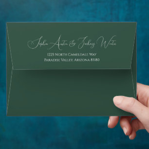Emerald White Peony Outline Calligraphy Wedding Envelope