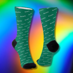 Emerald White Personalised Name Socks Custom Text
