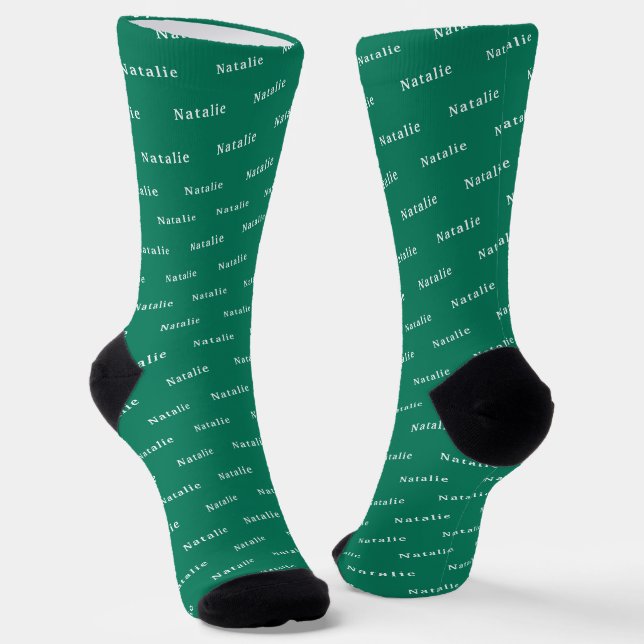 Emerald White Personalised Name Socks Custom Text (Angled)