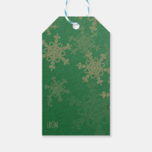 Emerald White Snowflakes Minimalist Christmas Gift Tags