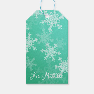 Emerald White Snowflakes Minimalist Christmas Gift Tags
