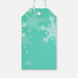 Emerald White Snowflakes Minimalist Christmas Gift Tags