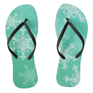 Emerald White Snowflakes Minimalist Christmas Jandals