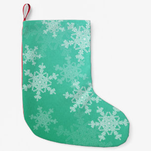 Emerald White Snowflakes Minimalist Christmas Name Small Christmas Stocking