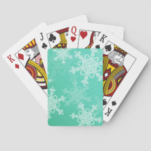 Emerald White Snowflakes Minimalist Christmas Playing Cards