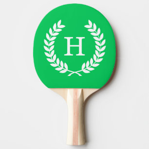 Emerald White Wheat Laurel Wreath Initial Monogram Ping Pong Paddle