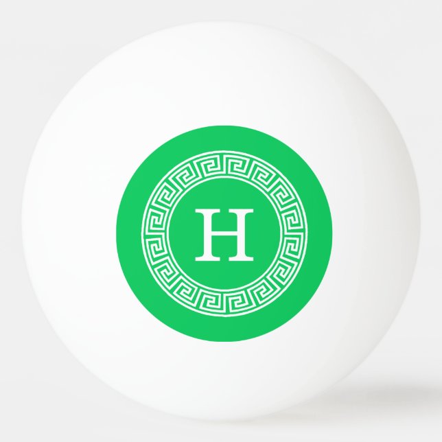 Emerald Wht Greek Key Rnd Frame Initial Monogram Ping Pong Ball (Front)