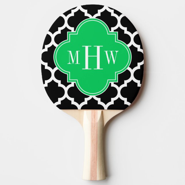 Emerald Wht Moroccan #5 Navy Name Monogram Ping Pong Paddle (Front)