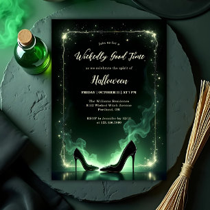 Emerald Wickedly Good Time Girls Halloween Party Invitation