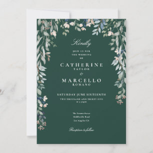 Emerald Wildflowers Watercolor Floral Wedding Invitation