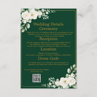 Emerald Winter Elegant Floral Wedding Details QR Enclosure Card