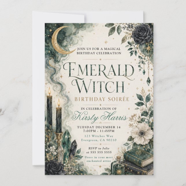 Emerald Witch Birthday Soirée Invitation (Front)