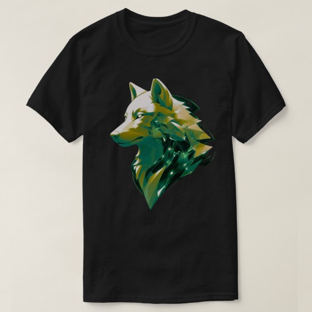 Emerald Wolf Geometric Cosmic Animal Art T-Shirt (Design Front)