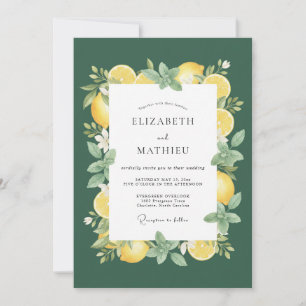 Emerald Yellow Lemon Eucalyptus Wedding Invitation