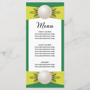 Emerald & Yellow Pearl Ribbon Wedding Flat Menu