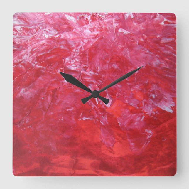 Emerge Red Carnation Floral White Abstract Art Square Wall Clock (Front)