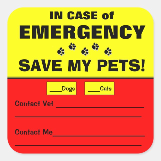 Emergency Alert Save My Pets Stickers (Front)