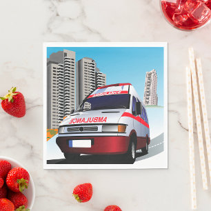 Emergency Ambulance in Cityscape Medical Rescue  Napkin
